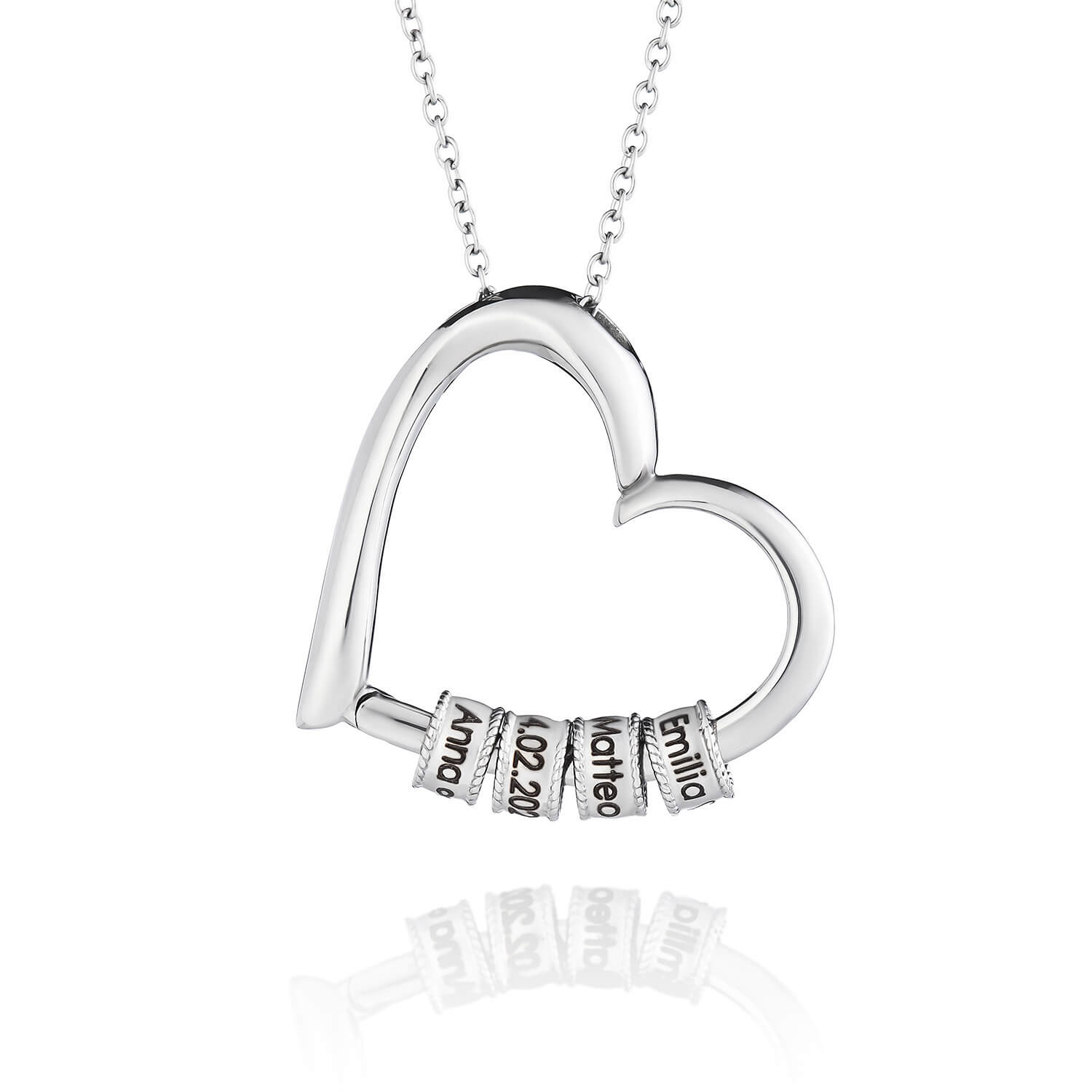 Heart Necklace with Engraved Beads