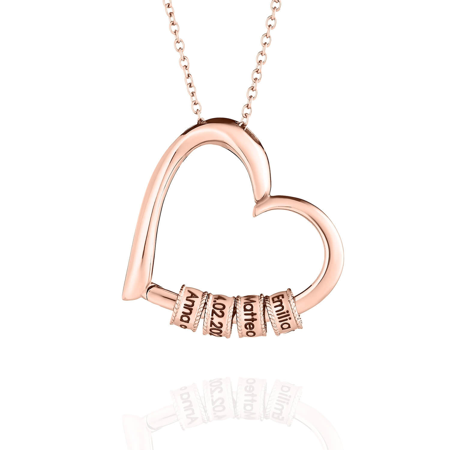 Heart Necklace with Engraved Beads