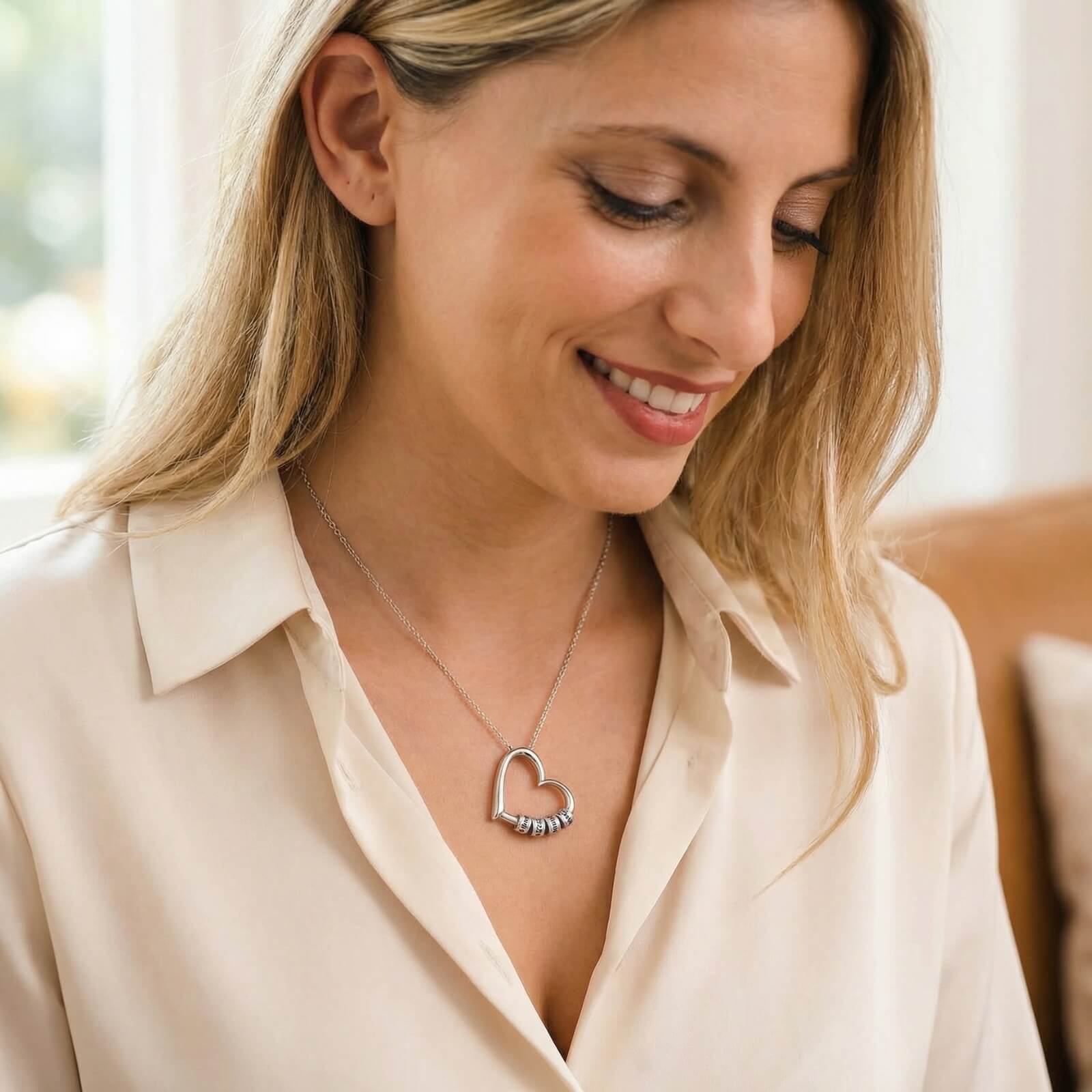 Heart Necklace with Engraved Beads